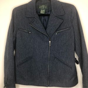 Lauren Ralph Lauren women’s size 10 petite 100% lambswool zip-up blue jacket